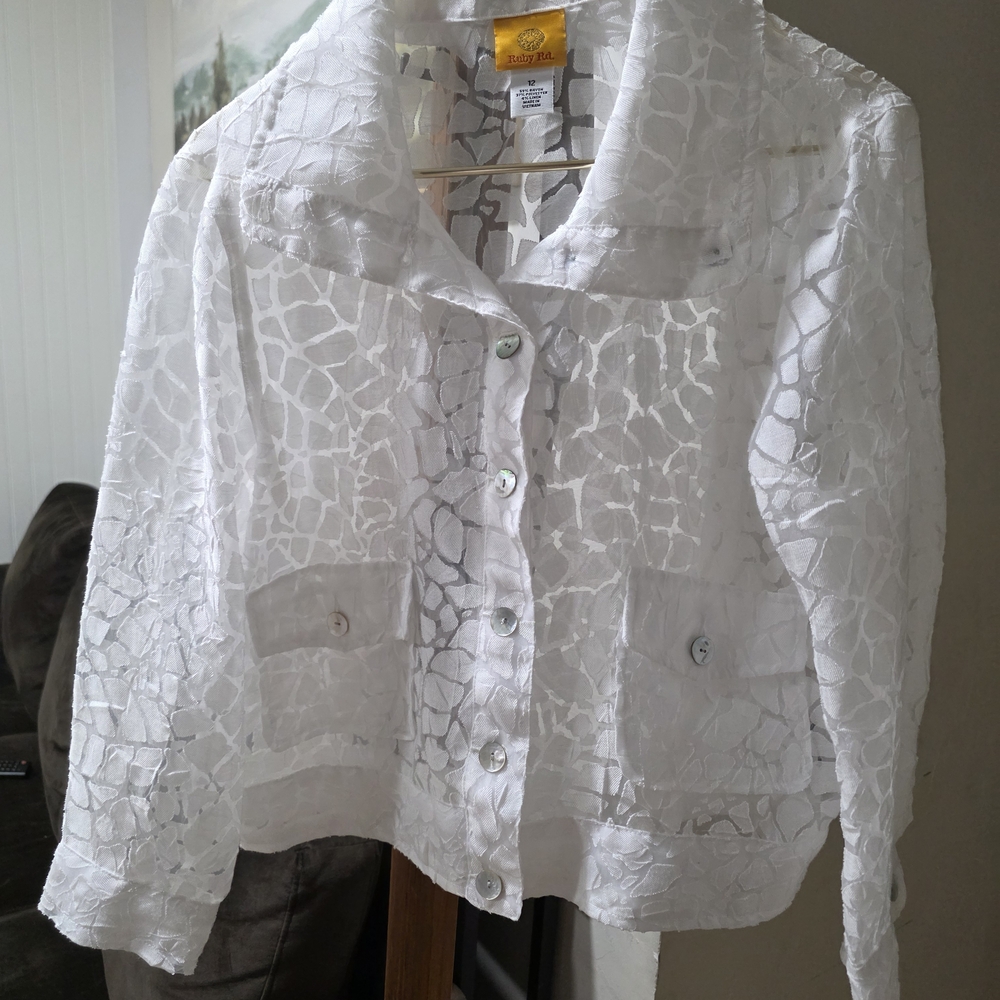 Ruby Rd White Textured Button-Up Jacket - Picture 2 of 2